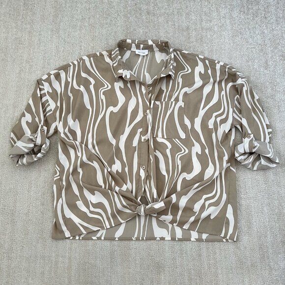 Korye Boho Tab Sleeve Tie Front Blouse Top 2X - Picture 1 of 9